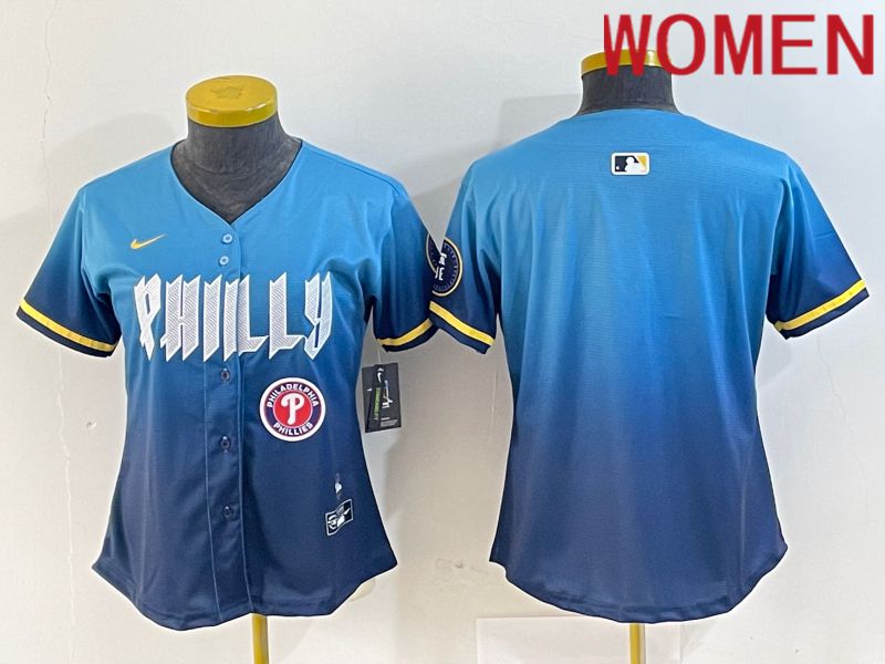 Women Philadelphia Phillies Blank Blue City Edition Nike 2024 MLB Jersey style 2->women mlb jersey->Women Jersey